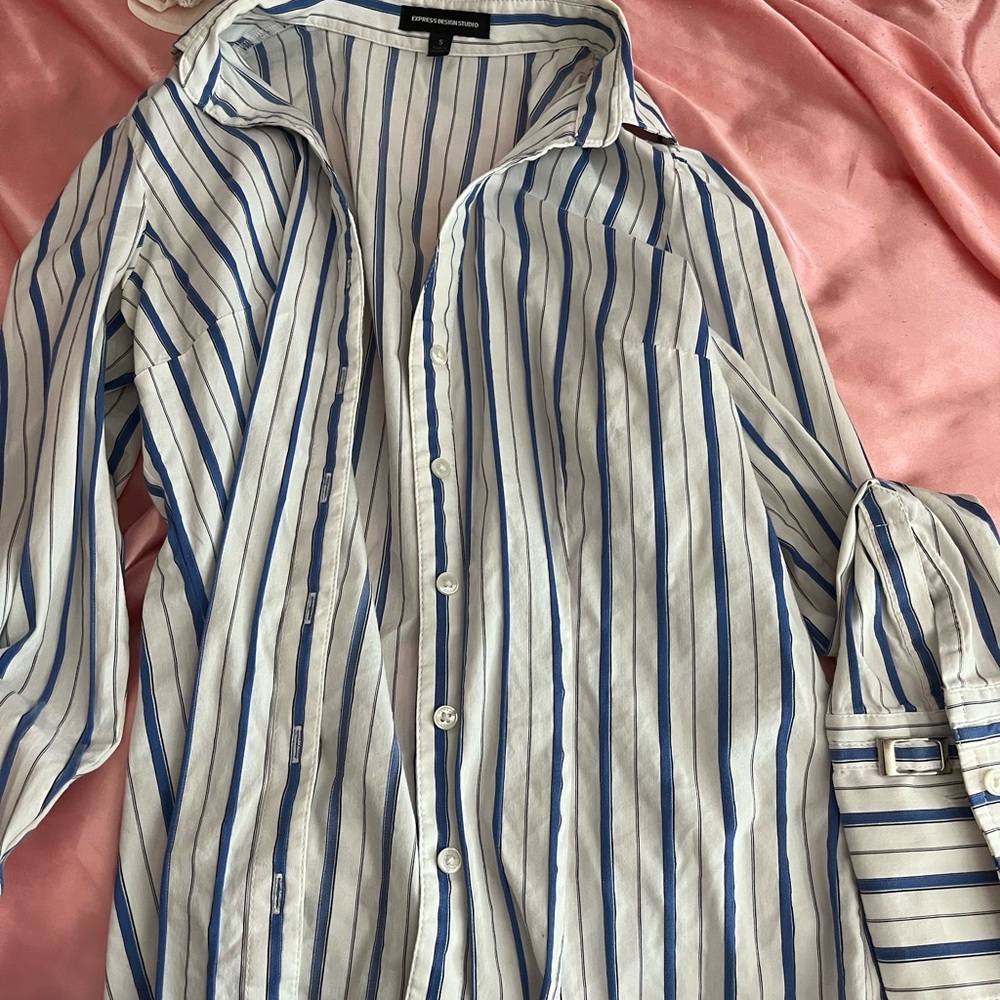 Express Blue and White Striped Casual Shirt